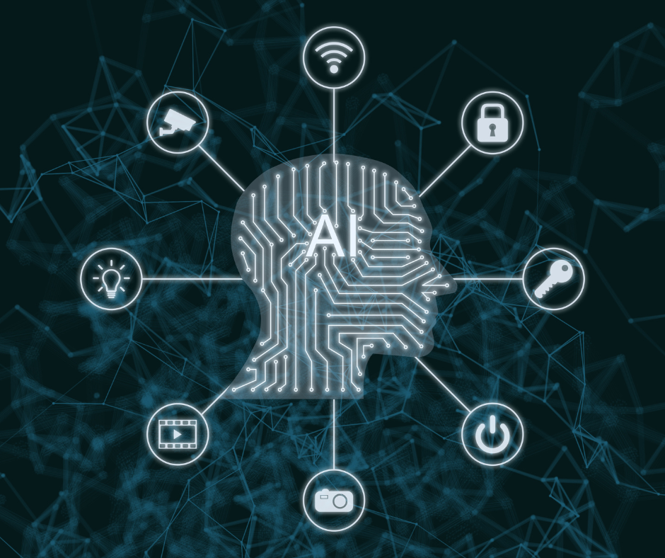 AI and technology components around a head