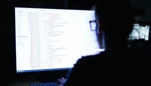 list of data can be blurred on a computer person sitting in front of the computer not facing the camera