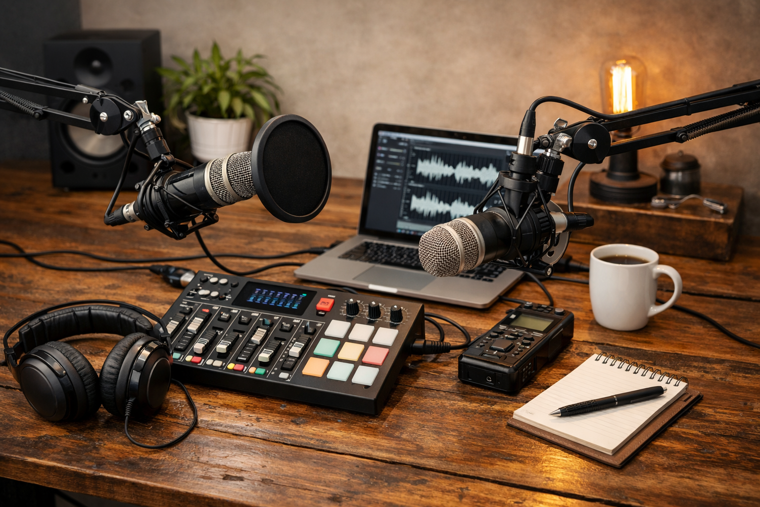 podcast equipment on a table-1