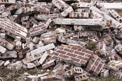 Aftermath of violent storm Pile of brick rubble from a single-family house destroyed by a tornado in Illinois-1