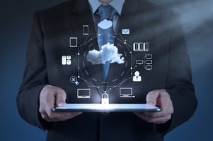 Businessman hand working with a Cloud Computing diagram on the new computer interface as concept-4