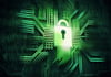 Conceptual digital image of lock on circuit background-1