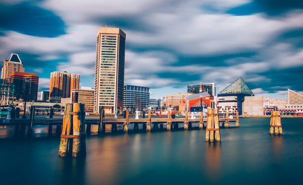 Mid-day long exposure of the Baltimore Inner Harbor Skyline-1