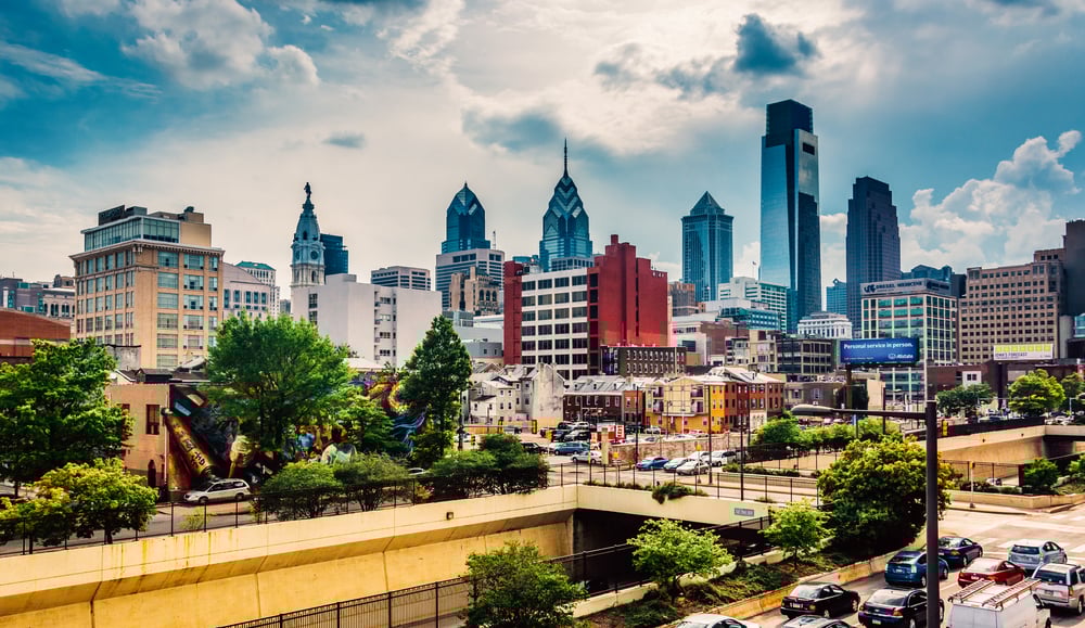 View of the Philadelphia skyline from the Reading Viaduct, Philadelphia, Pennsylvania.-1