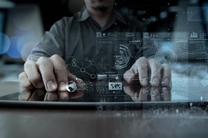 businessman hand working with modern technology digital tablet computer and graphics layer effect as business strategy concept-2