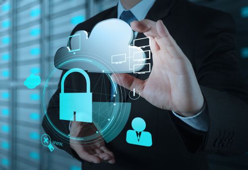 cloud icon with padlock as Internet security online business concept